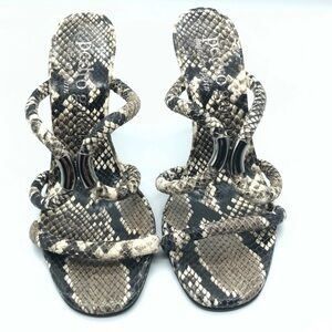 Pedro Garcia Stiletto Heels Strappy Snake Skin Square Toe Beige Black  US 7.5